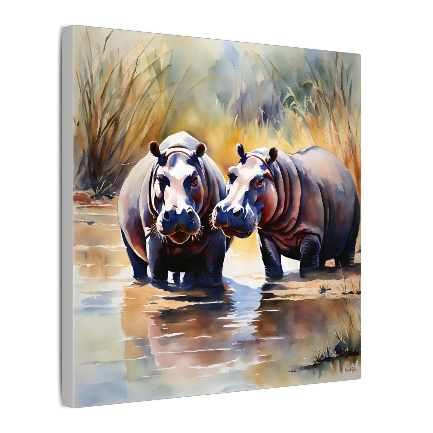Matte Wall Canvas - Hippos - African Safari Collection
