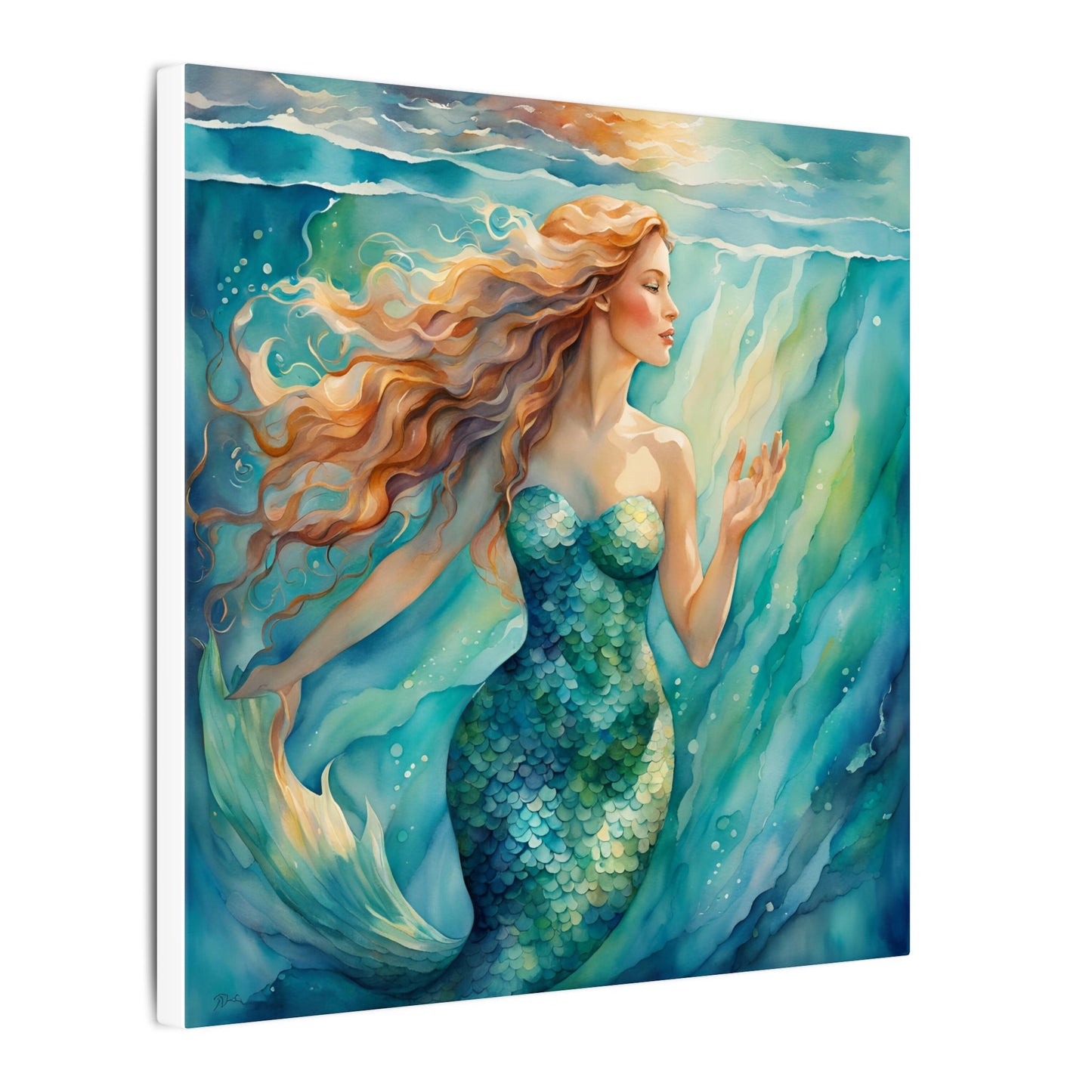 Matte Wall Canvas - Golden Mermaid - Neptune's Nursery Collection