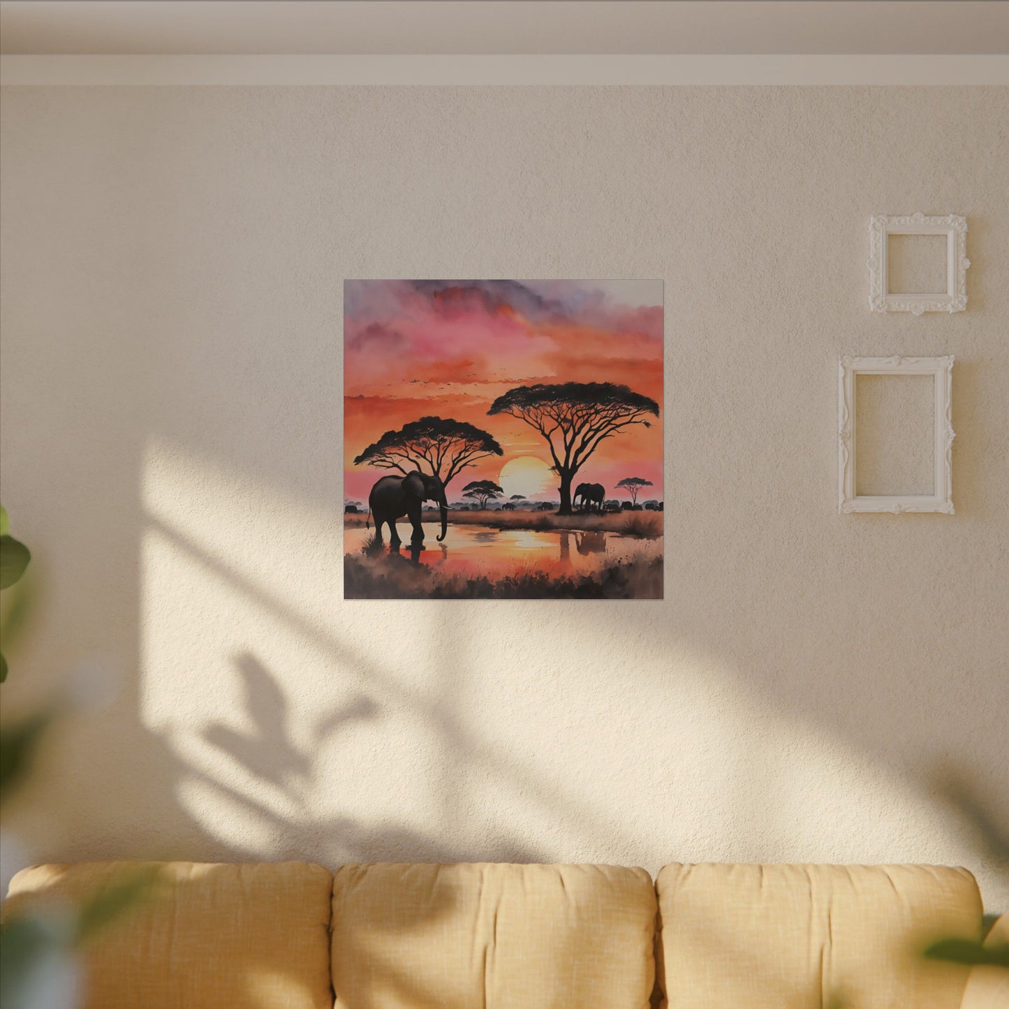 Matte Wall Canvas - Elephant Sunset - African Safari Collection