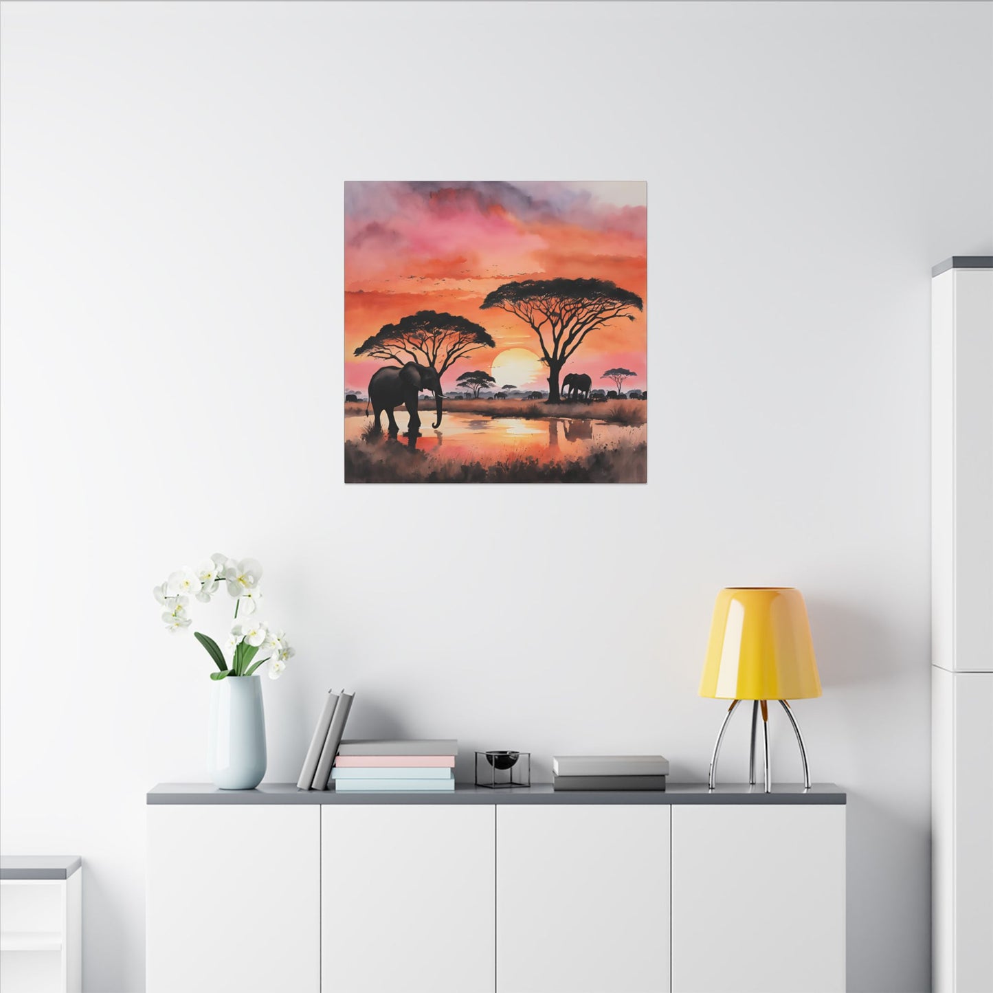 Matte Wall Canvas - Elephant Sunset - African Safari Collection