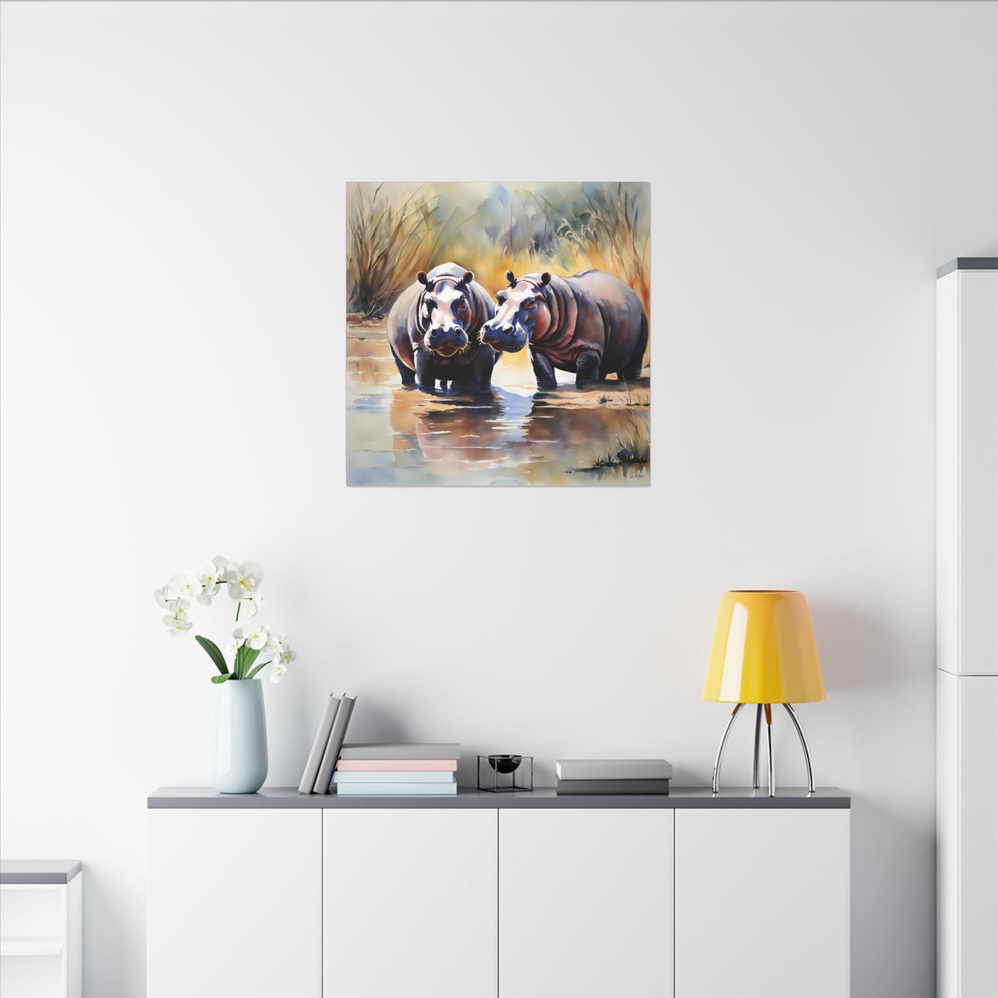 Matte Wall Canvas - Hippos - African Safari Collection