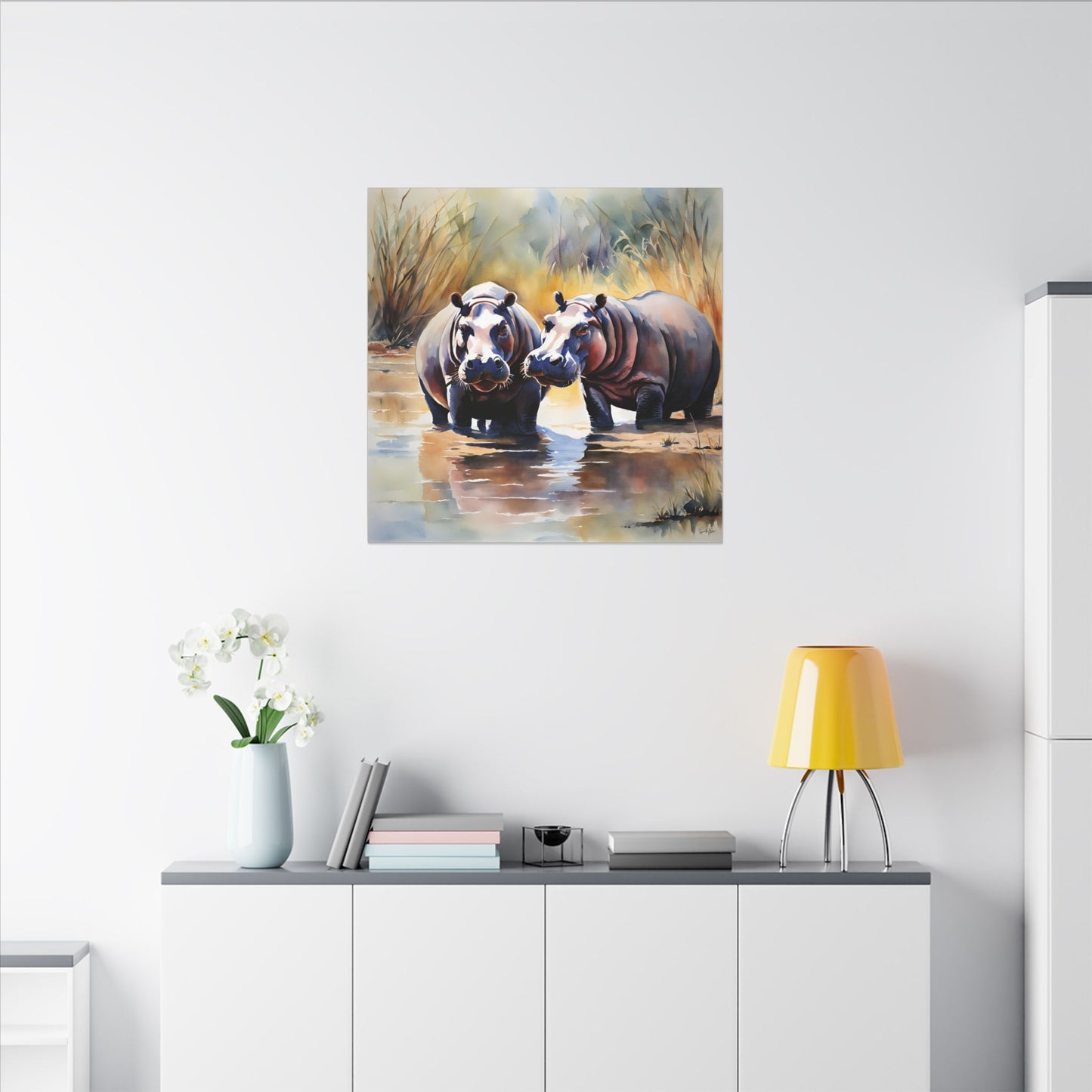 Matte Wall Canvas - Hippos - African Safari Collection