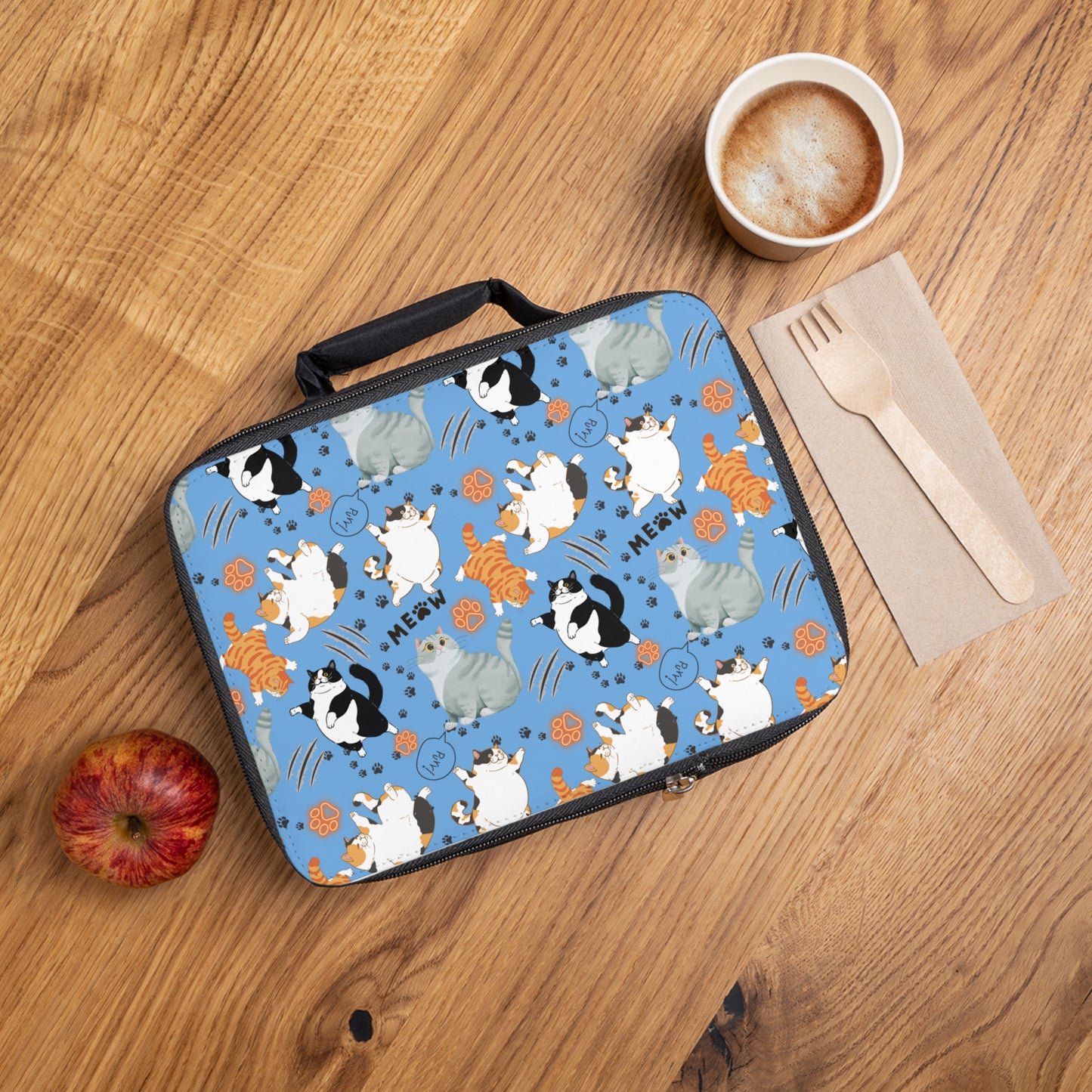 Lunch Bag - Fat Cat - Light Blue