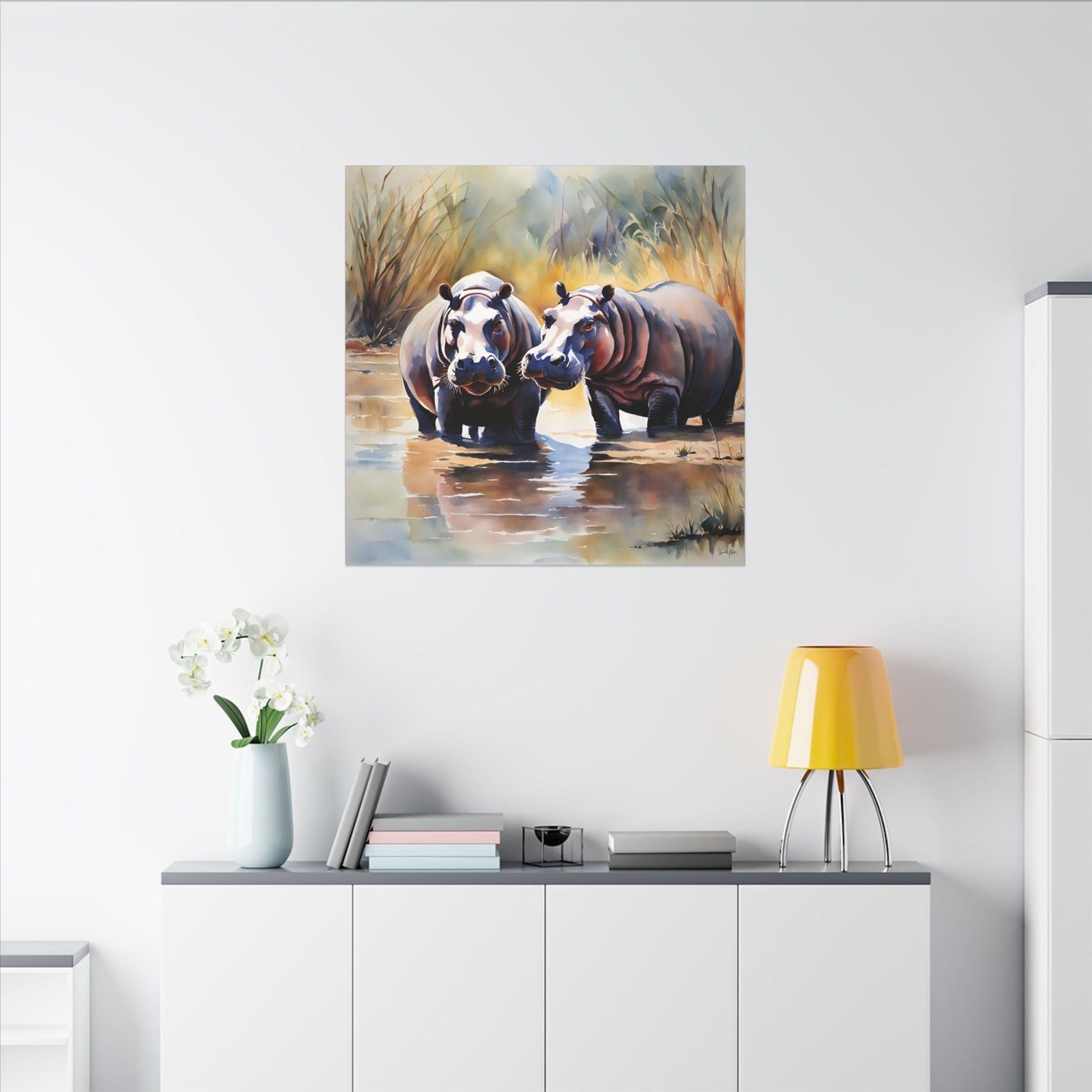 Matte Wall Canvas - Hippos - African Safari Collection