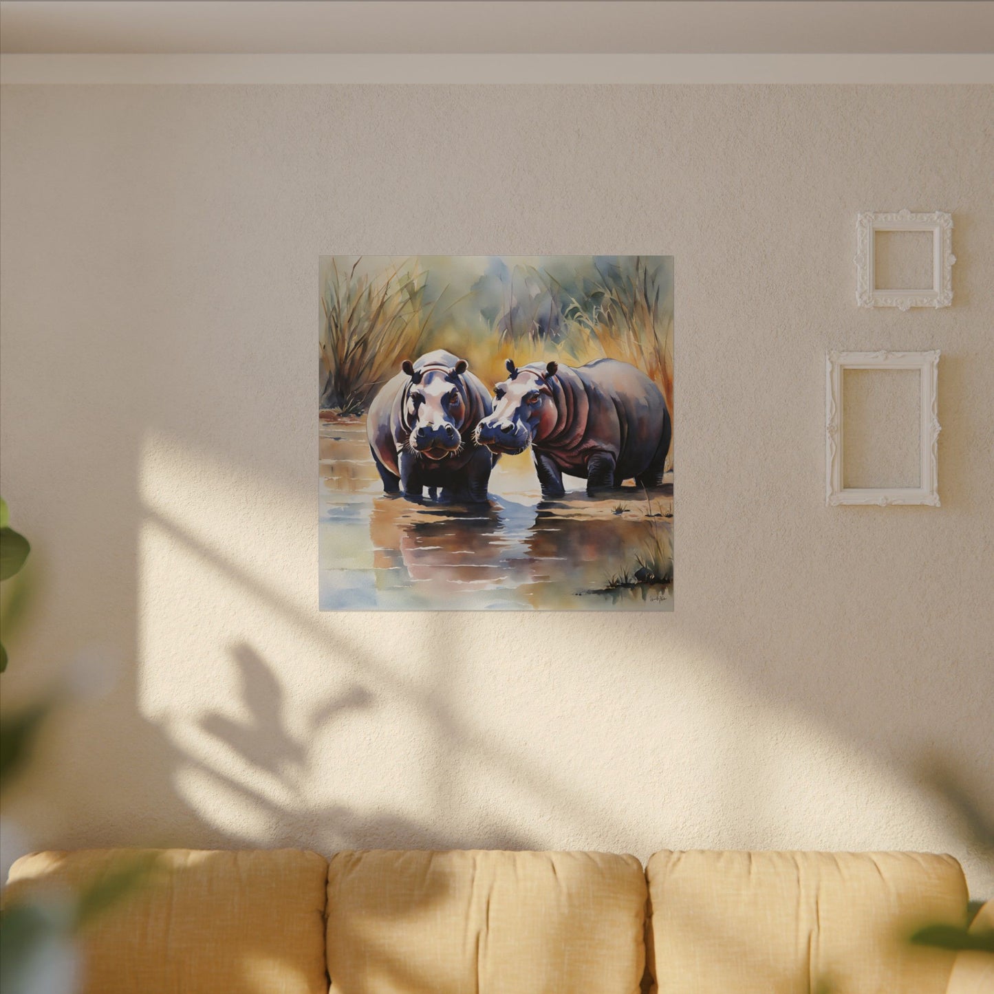 Matte Wall Canvas - Hippos - African Safari Collection
