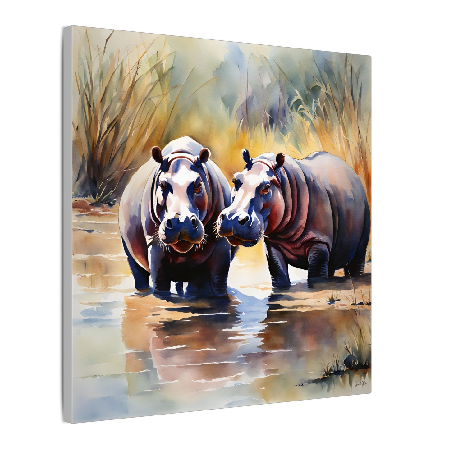 Matte Wall Canvas - Hippos - African Safari Collection