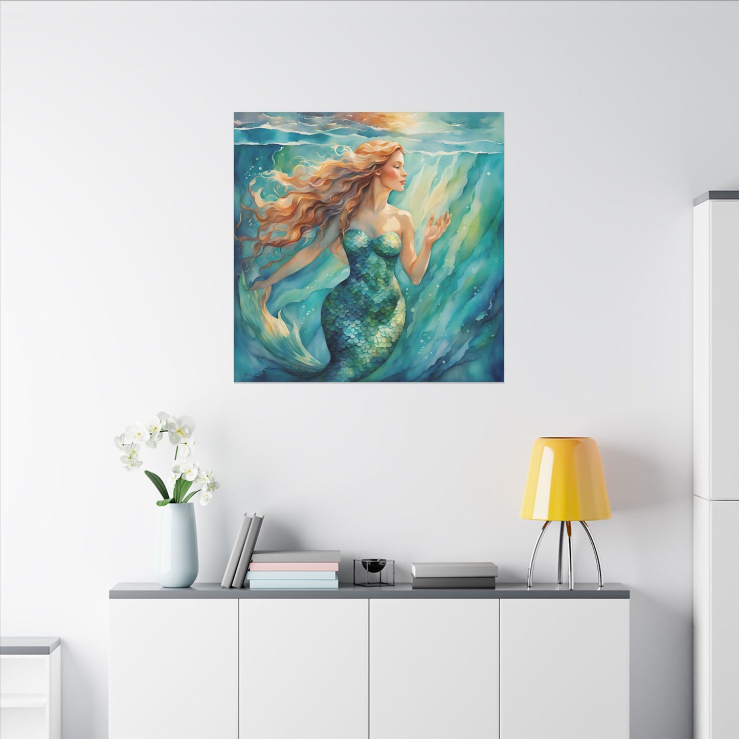 Matte Wall Canvas - Golden Mermaid - Neptune's Nursery Collection