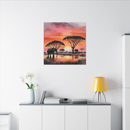 Matte Wall Canvas - Elephant Sunset - African Safari Collection