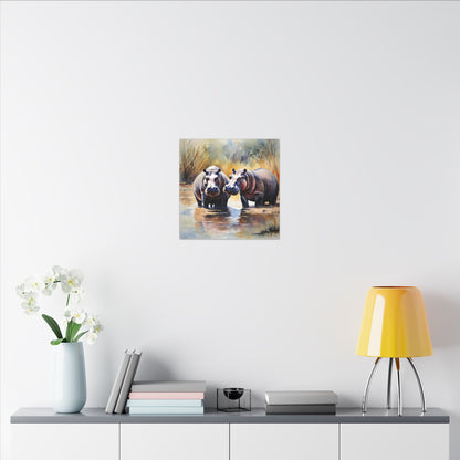 Matte Wall Canvas - Hippos - African Safari Collection