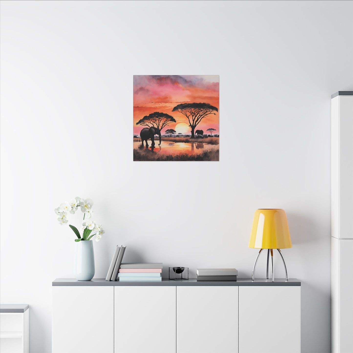 Matte Wall Canvas - Elephant Sunset - African Safari Collection