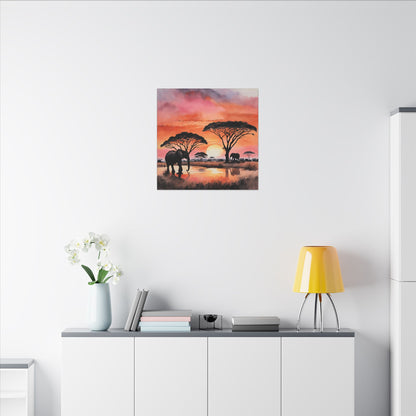 Matte Wall Canvas - Elephant Sunset - African Safari Collection