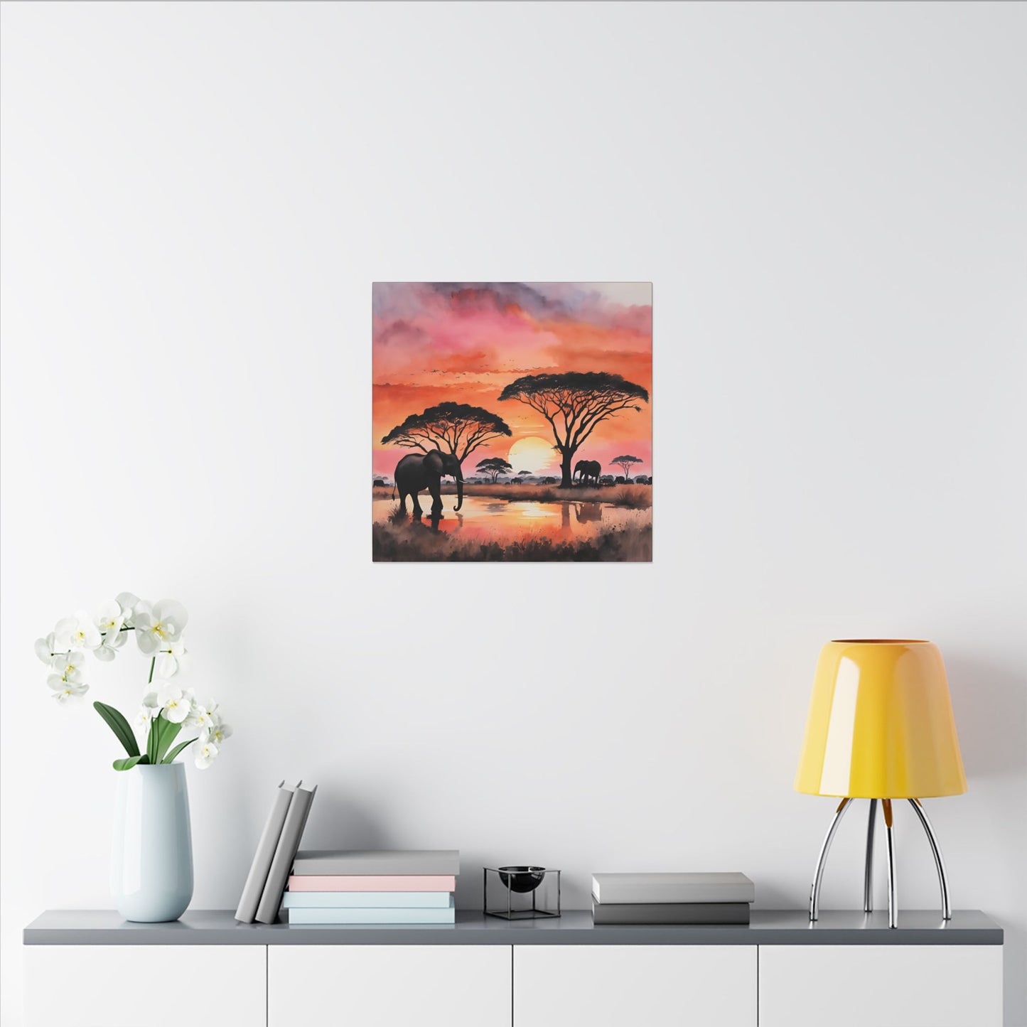 Matte Wall Canvas - Elephant Sunset - African Safari Collection