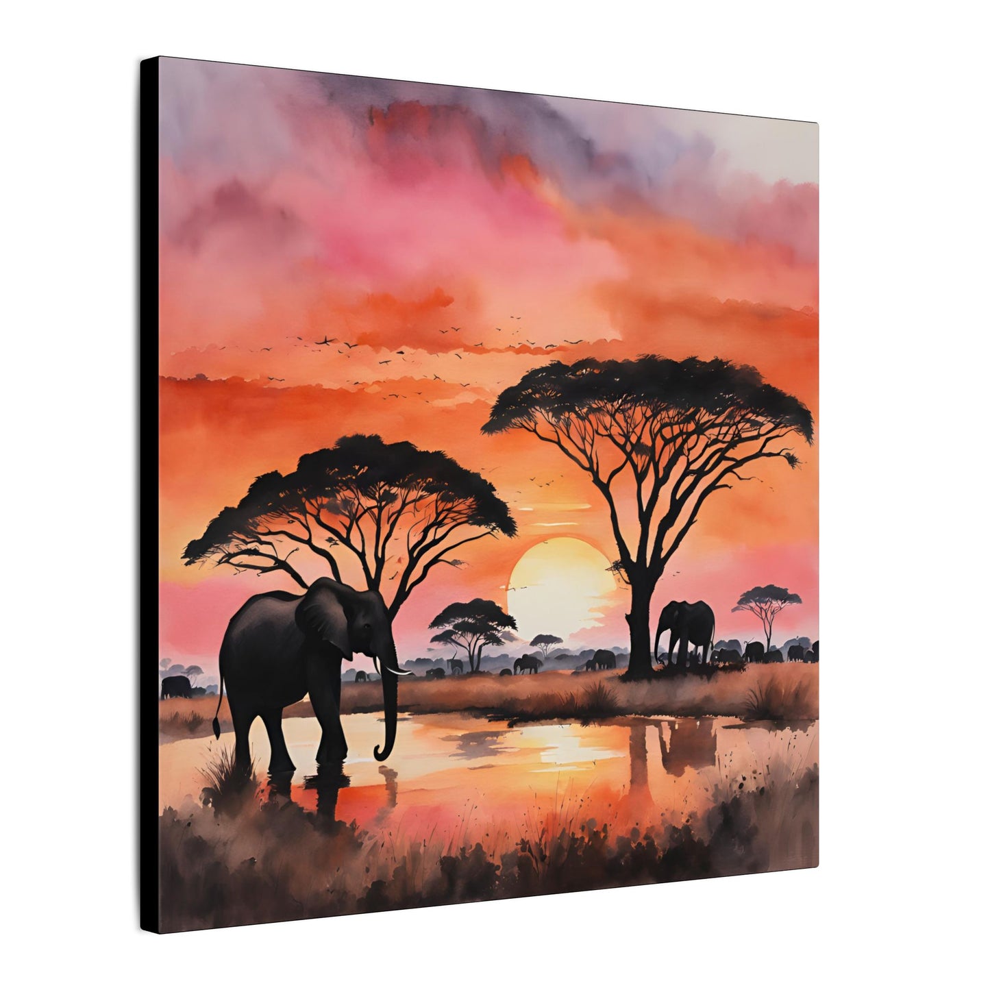 Matte Wall Canvas - Elephant Sunset - African Safari Collection