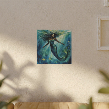 Matte Wall Canvas - Obsidian Mermaid - Neptune's Nursery Collection