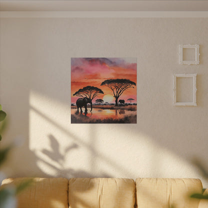 Matte Wall Canvas - Elephant Sunset - African Safari Collection