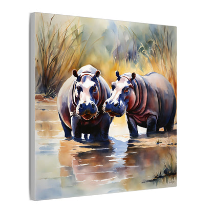 Matte Wall Canvas - Hippos - African Safari Collection