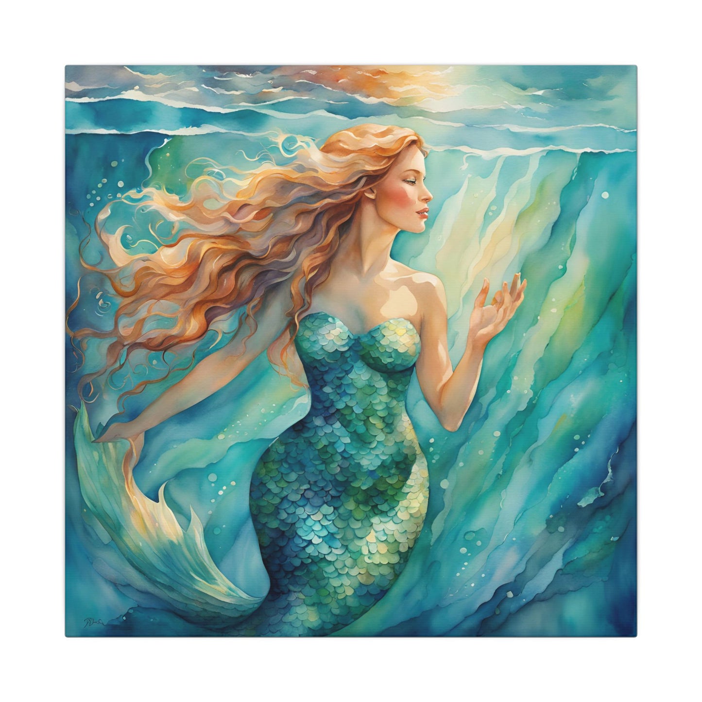 Matte Wall Canvas - Golden Mermaid - Neptune's Nursery Collection