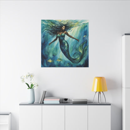 Matte Wall Canvas - Obsidian Mermaid - Neptune's Nursery Collection