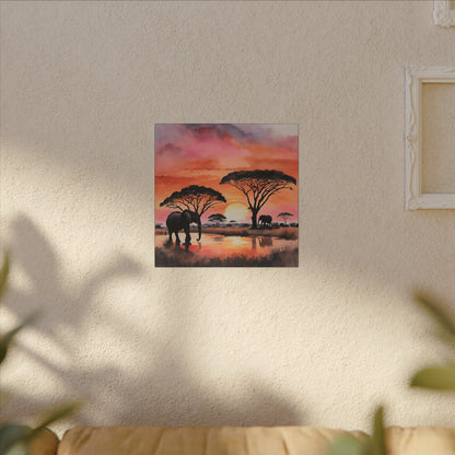 Matte Wall Canvas - Elephant Sunset - African Safari Collection