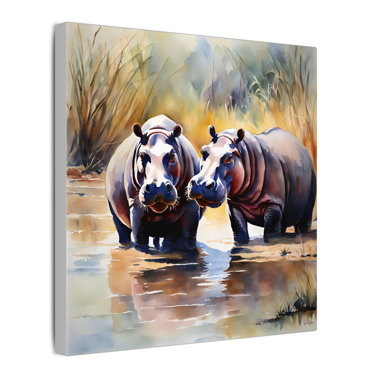 Matte Wall Canvas - Hippos - African Safari Collection