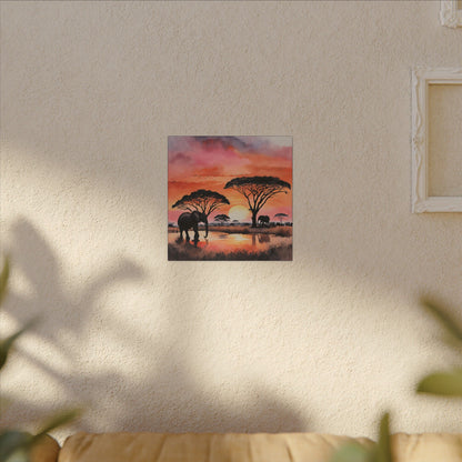 Matte Wall Canvas - Elephant Sunset - African Safari Collection