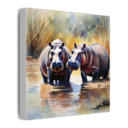 Matte Wall Canvas - Hippos - African Safari Collection
