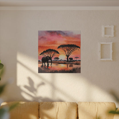 Matte Wall Canvas - Elephant Sunset - African Safari Collection