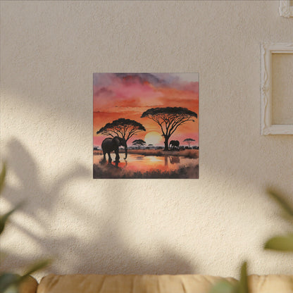 Matte Wall Canvas - Elephant Sunset - African Safari Collection