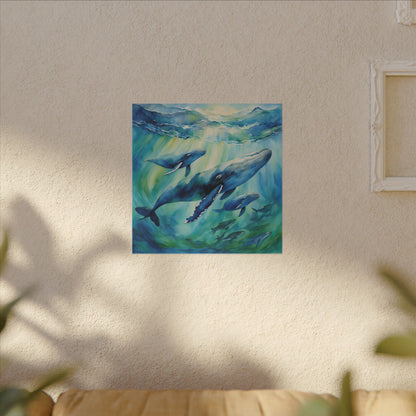 Matte Wall Canvas - Humpback Whales - Neptune's Nursery Collection