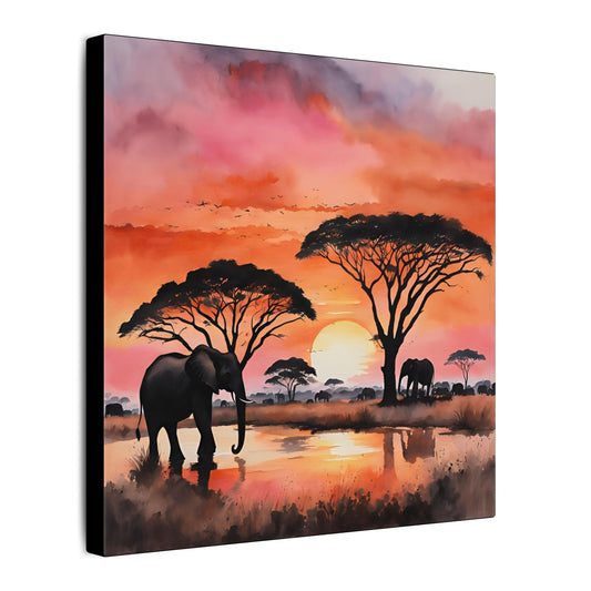 Matte Wall Canvas - Elephant Sunset - African Safari Collection