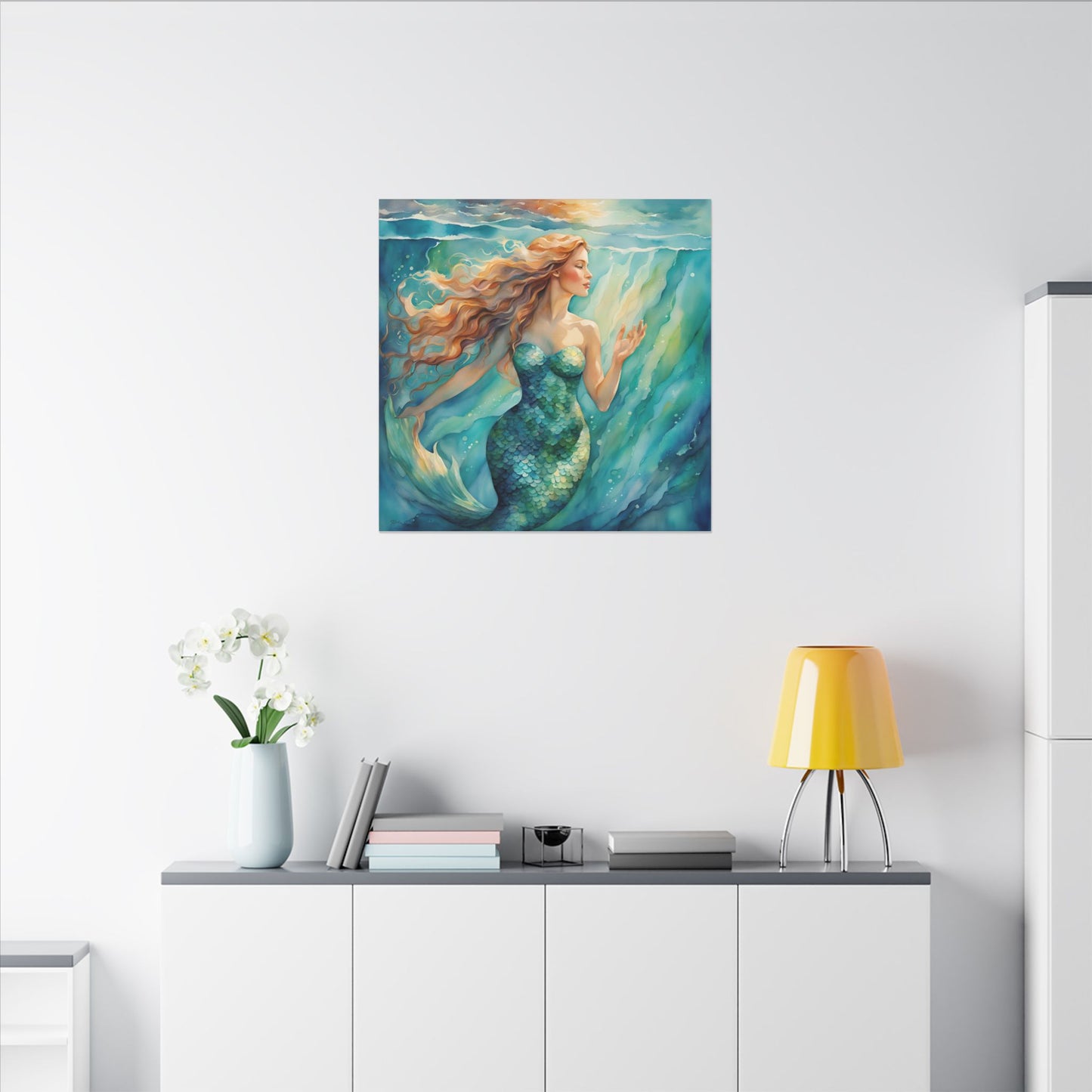 Matte Wall Canvas - Golden Mermaid - Neptune's Nursery Collection