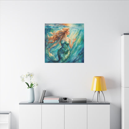 Matte Wall Canvas - Golden Mermaid - Neptune's Nursery Collection