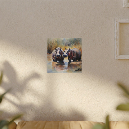 Matte Wall Canvas - Hippos - African Safari Collection