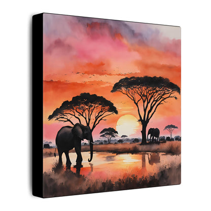 Matte Wall Canvas - Elephant Sunset - African Safari Collection
