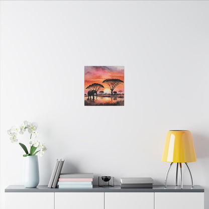 Matte Wall Canvas - Elephant Sunset - African Safari Collection