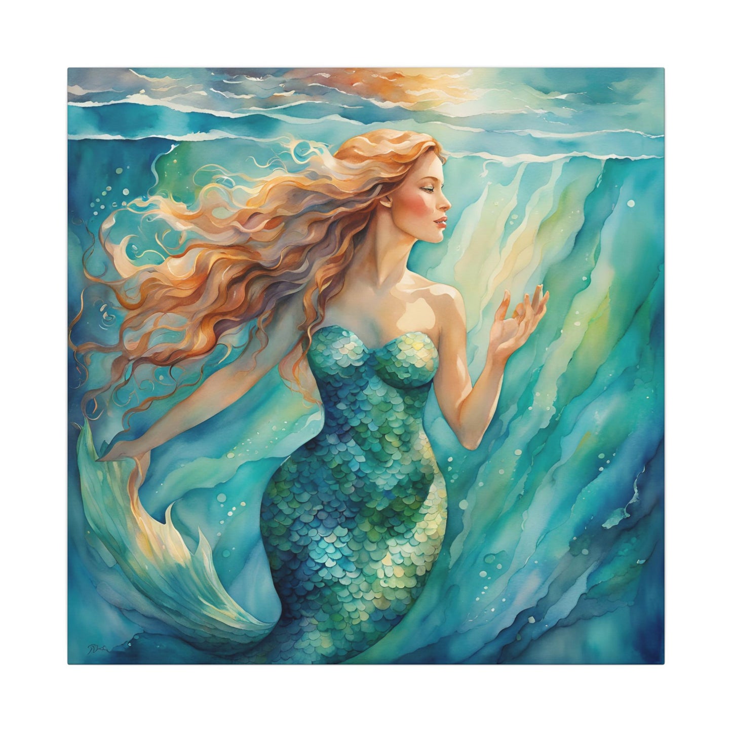 Matte Wall Canvas - Golden Mermaid - Neptune's Nursery Collection
