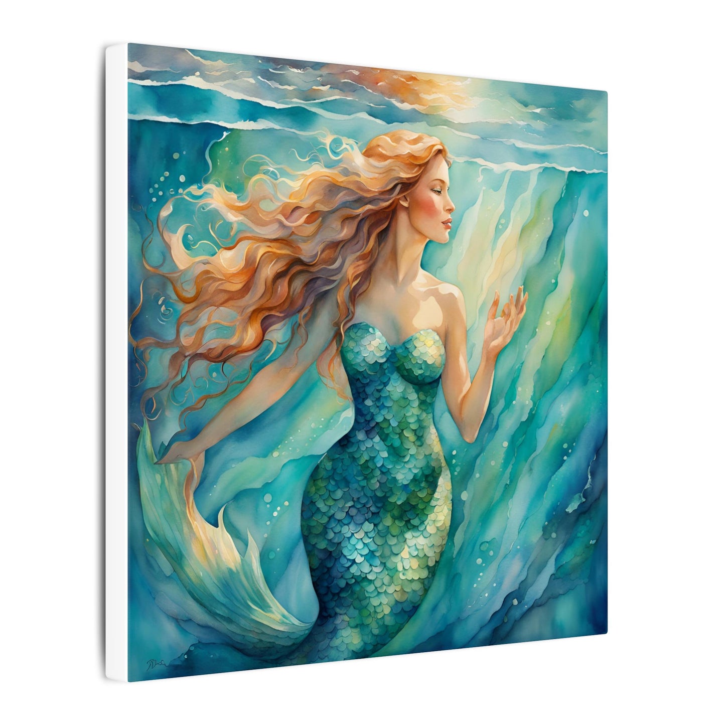 Matte Wall Canvas - Golden Mermaid - Neptune's Nursery Collection