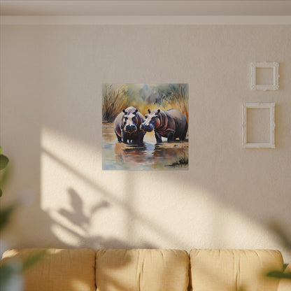 Matte Wall Canvas - Hippos - African Safari Collection