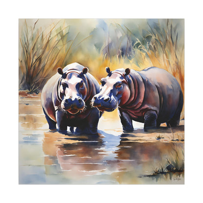 Matte Wall Canvas - Hippos - African Safari Collection