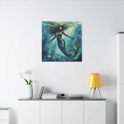 Matte Wall Canvas - Obsidian Mermaid - Neptune's Nursery Collection