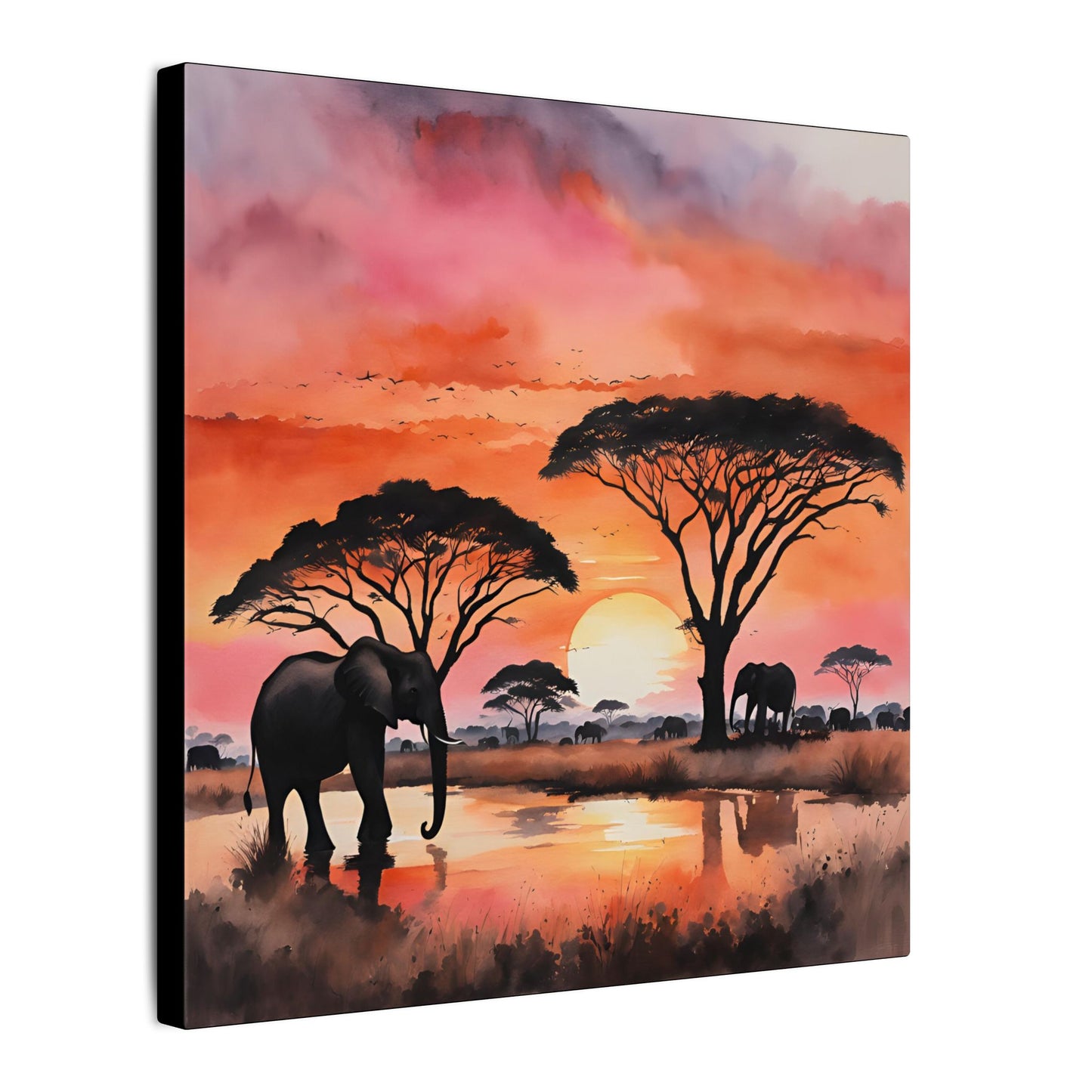 Matte Wall Canvas - Elephant Sunset - African Safari Collection