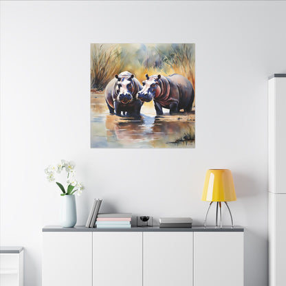Matte Wall Canvas - Hippos - African Safari Collection