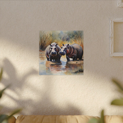 Matte Wall Canvas - Hippos - African Safari Collection