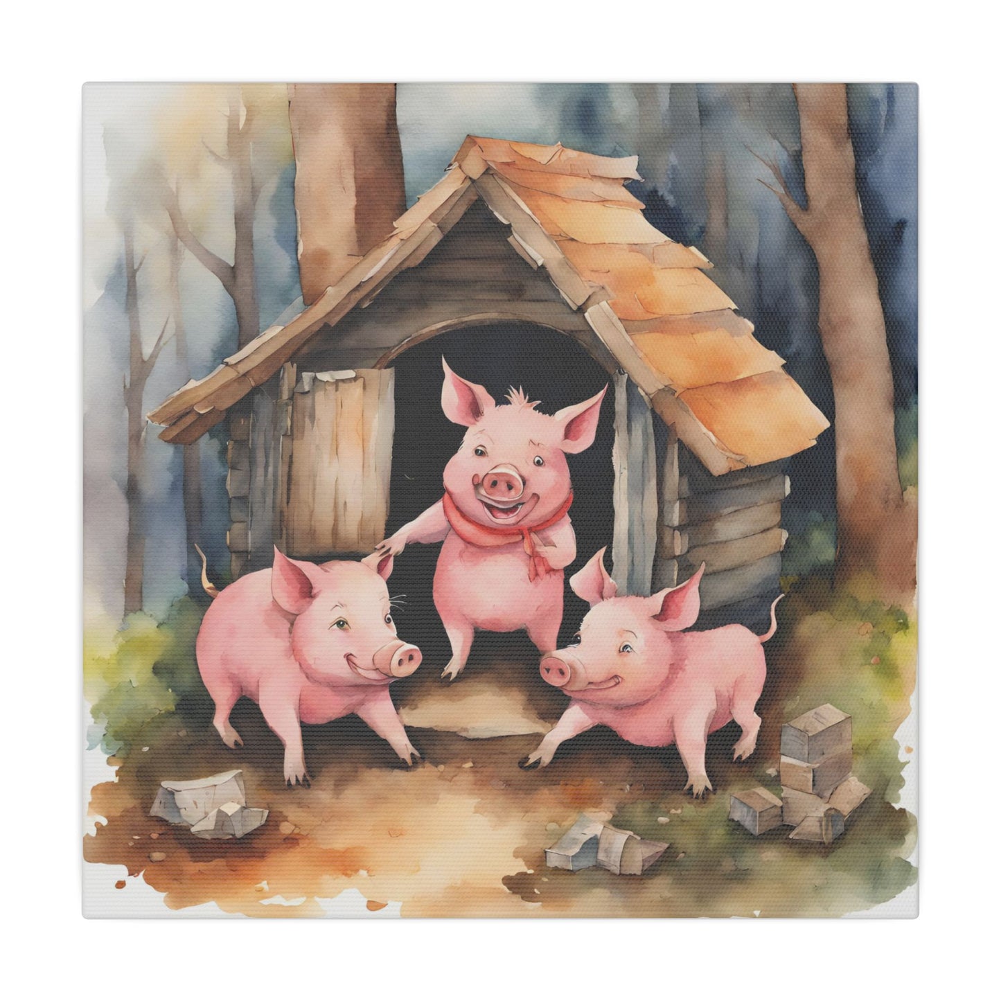 Matte Wall Canvas - Three Little Pigs - Nursery Rhymes Collection