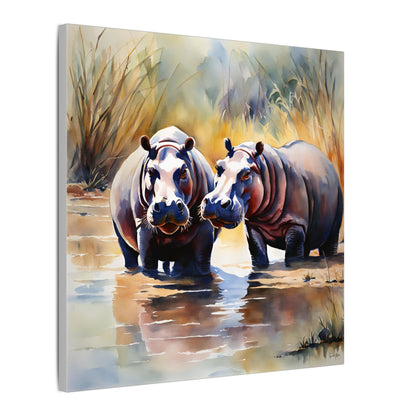Matte Wall Canvas - Hippos - African Safari Collection