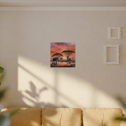 Matte Wall Canvas - Elephant Sunset - African Safari Collection