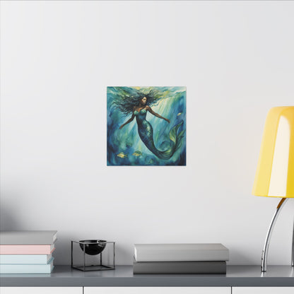 Matte Wall Canvas - Obsidian Mermaid - Neptune's Nursery Collection