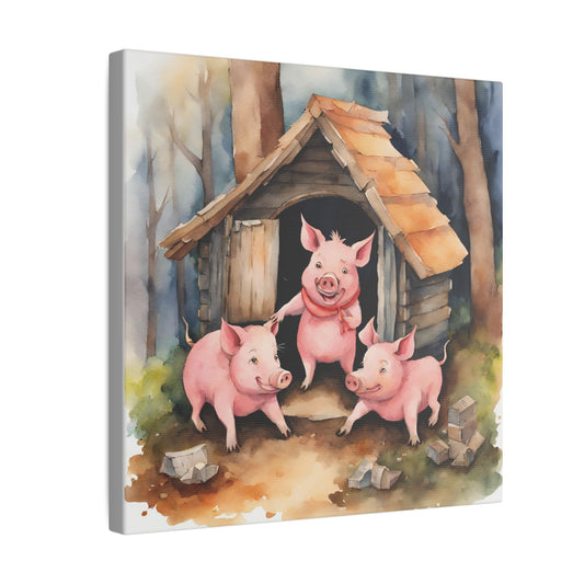 Matte Wall Canvas - Three Little Pigs - Nursery Rhymes Collection