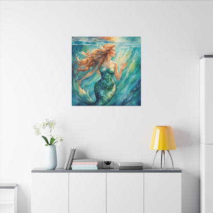 Matte Wall Canvas - Golden Mermaid - Neptune's Nursery Collection