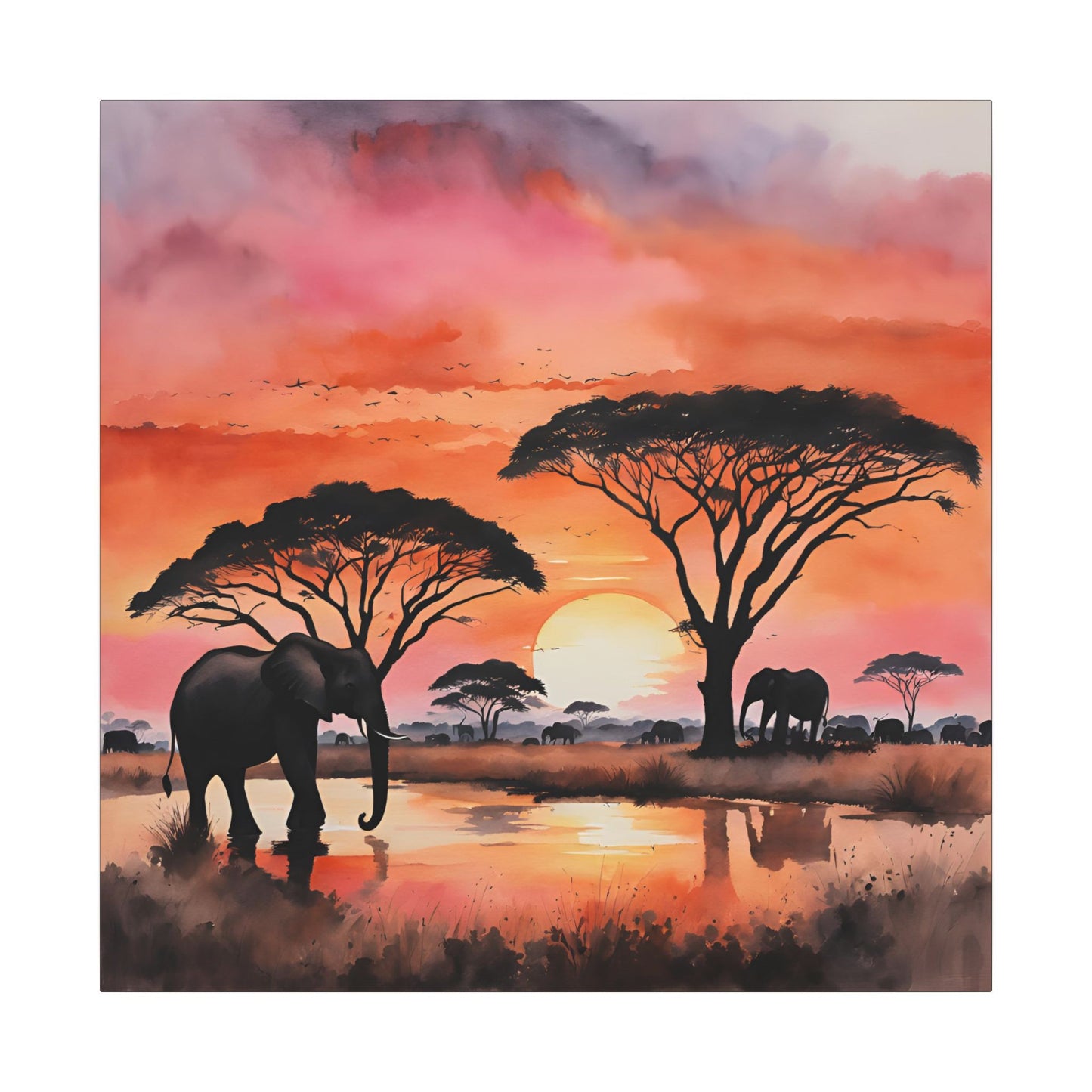 Matte Wall Canvas - Elephant Sunset - African Safari Collection